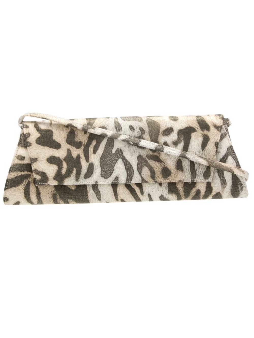 Stuart Weitzman Leopard-Print Fold-Over Clutch in Beige and Brown